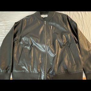 Plus size black faux leather bomber jacket
